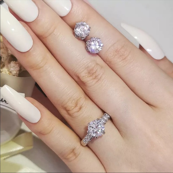 925 Jewelry Set Halo Engagement Ring Round ring